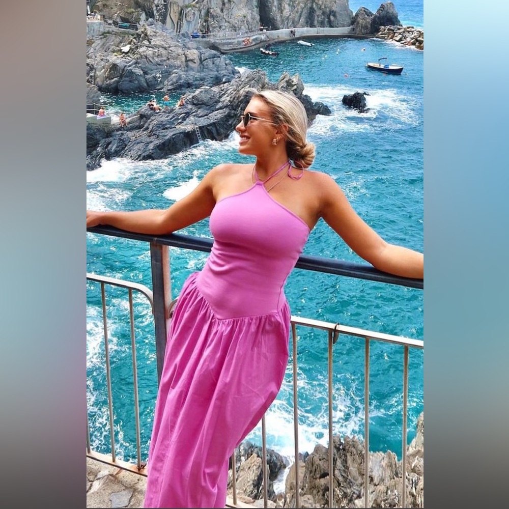 Zara pink balloon maxi dress